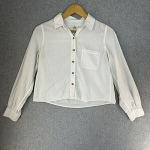 Marine Layer White Textured Button Down Cropped Shirt Boxy Womens Small READ